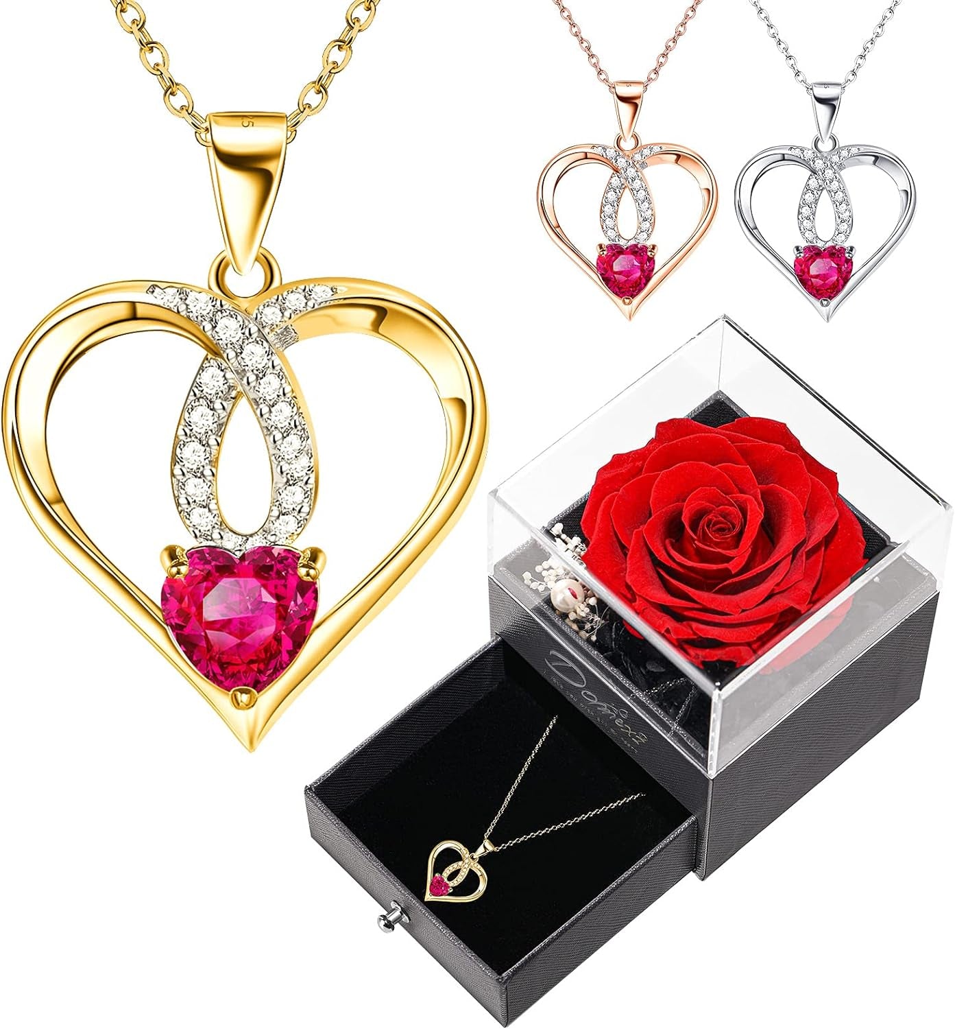 Preserved Real Rose with Eternal Love Necklace - 21.65" Extended Chain, Perfect Anniversary, Birthday, and Valentine's Gift for Women, Including Wives, Girlfriends, Mothers, Grandmothers, Daughters, and Sisters on Special Occasions.