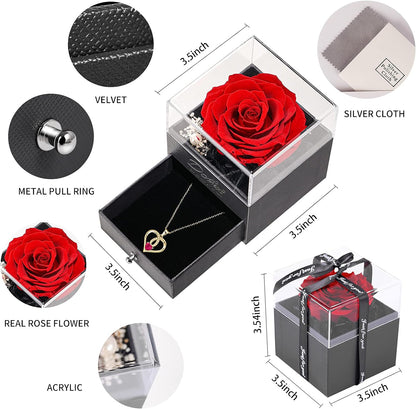 Preserved Real Rose with Eternal Love Necklace - 21.65" Extended Chain, Perfect Anniversary, Birthday, and Valentine's Gift for Women, Including Wives, Girlfriends, Mothers, Grandmothers, Daughters, and Sisters on Special Occasions.